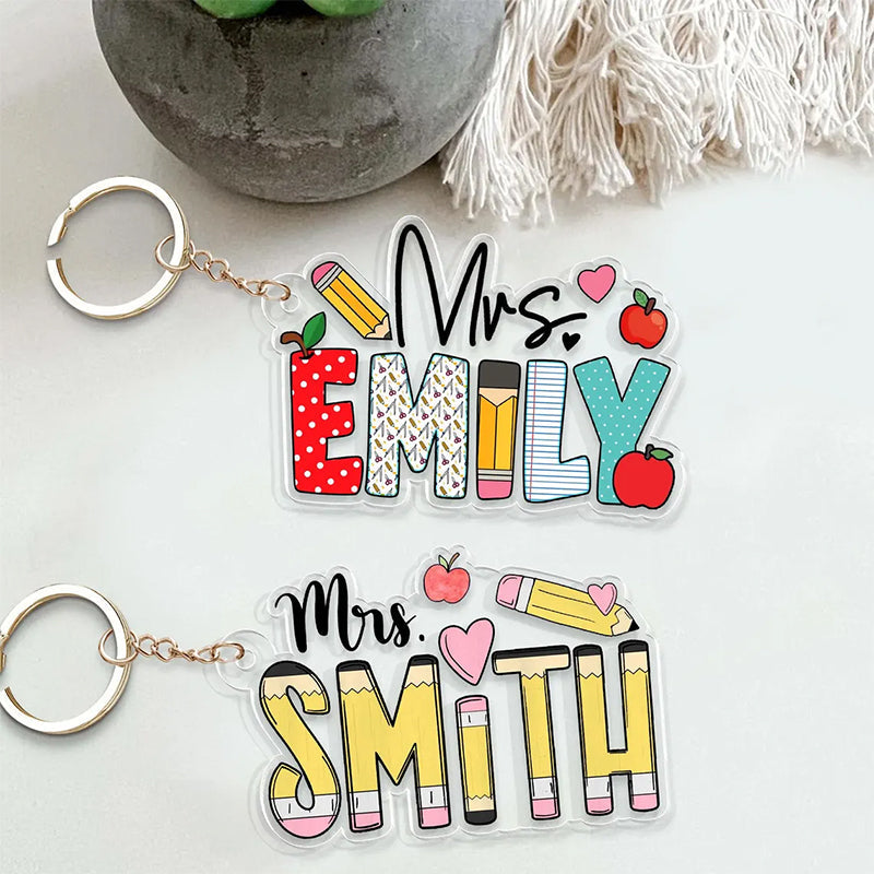 Personalized Teacher Appreciation Gifts, Custom Pencil Alphabet Teacher Keychain
