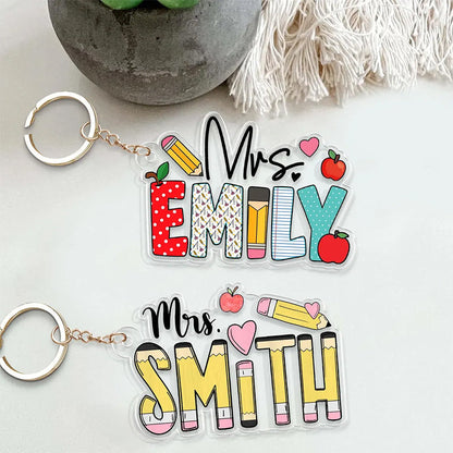 Personalized Teacher Appreciation Gifts, Custom Pencil Alphabet Teacher Keychain