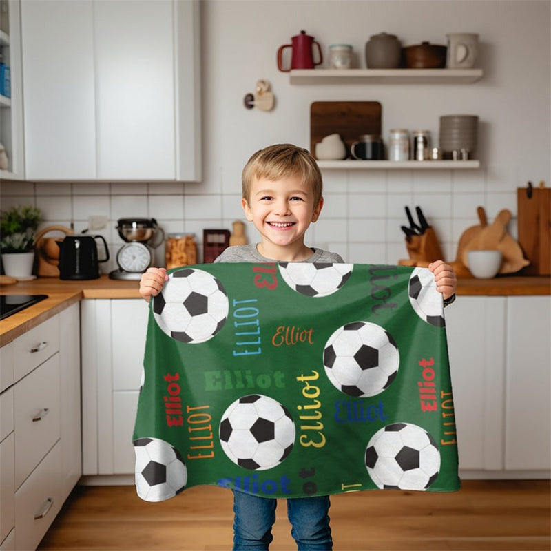 Personalized Soccer Blanket, Custom Name Football Blanket for Boy