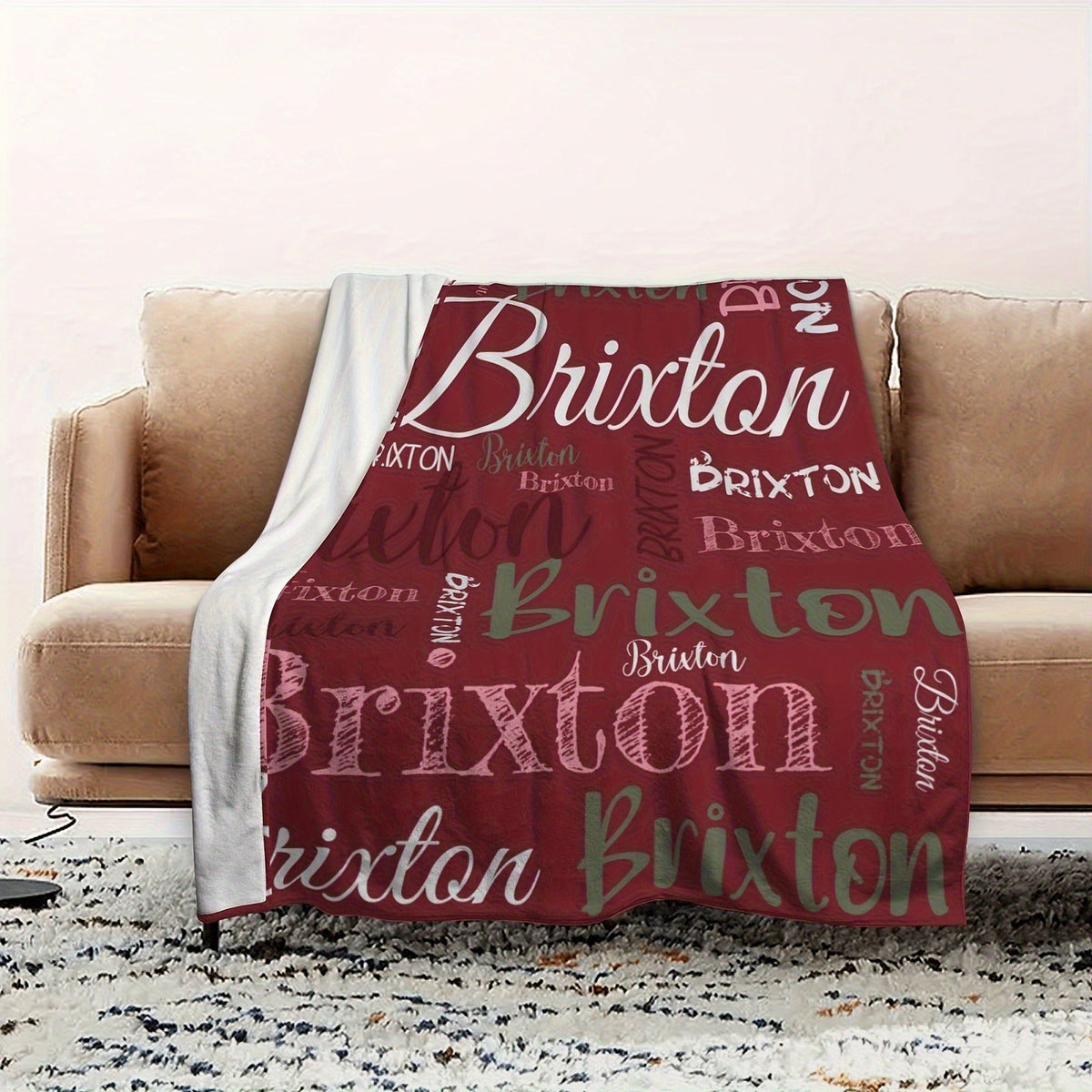 Personalized,Blankets  Soft & Cozy, All-Season Vintage Print in Pink & Black with White Text