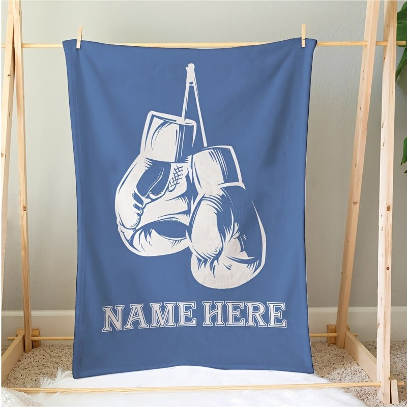 Customizable Boxing Gloves Design Throw Blanket, Personalized Name Gift