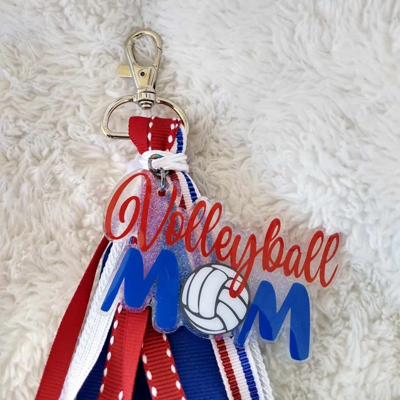 Volleyball Mom Bag Tag/Keychain with Ribbon Tassels
