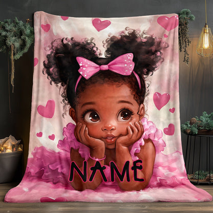 Name/Text Flannel Blanket Cute Girl Bedding Gift (Add Name)