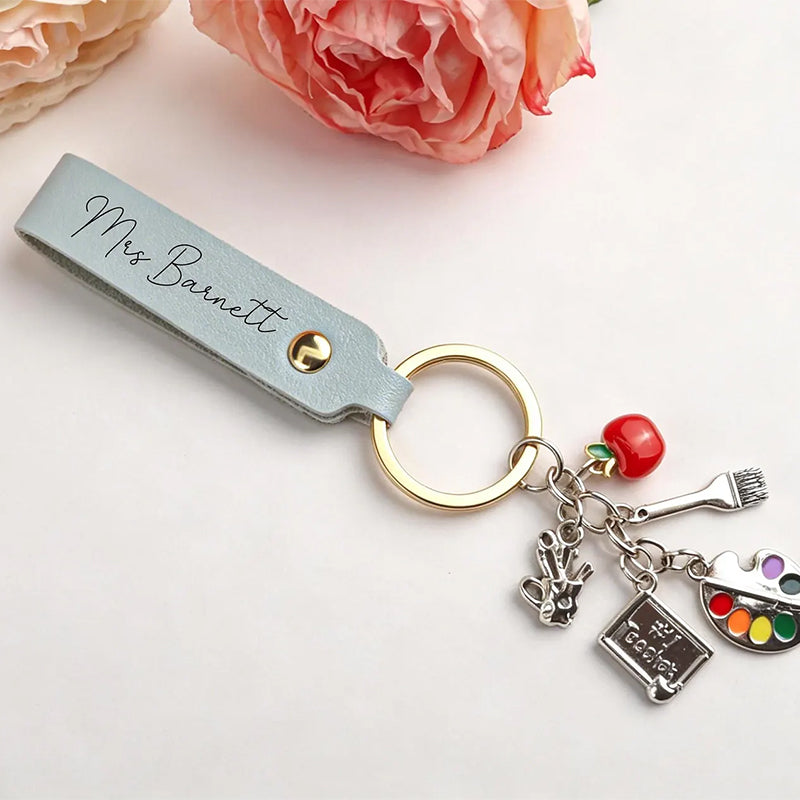 Personalized Teacher Keychain,Teacher Appreciation Gift,Custom Name Leather Keychain