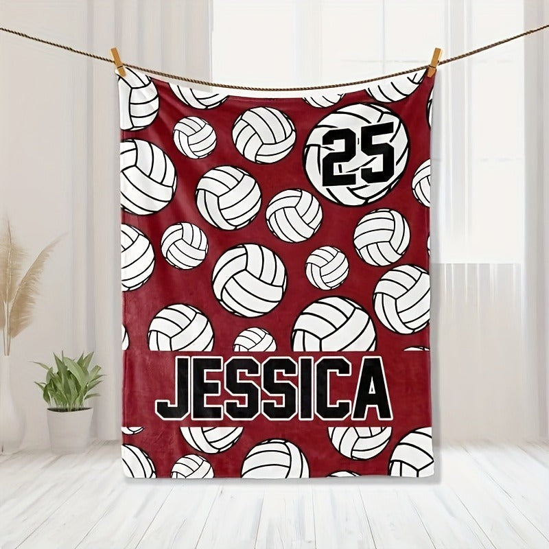 Custom Volleyball Throw Blanket with Name and Number