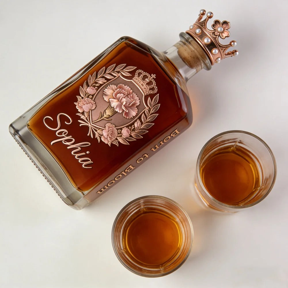 Custom Engraved Carnation Whiskey Bottle & Glass Set