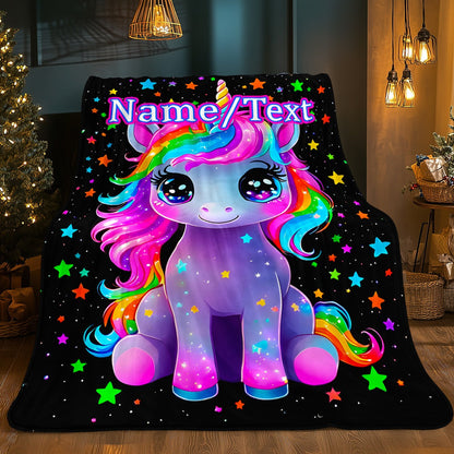 Custom Name, Cartoon Cute Unicorn, Women Like HD Print Blanket