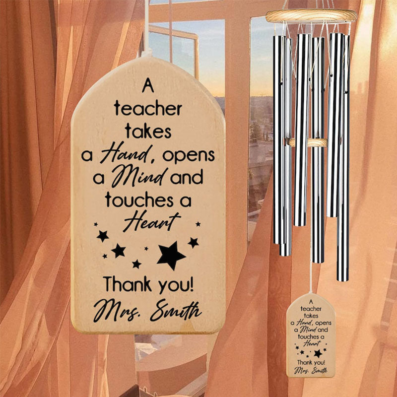Personalized Teacher Gift Wind Chimes, Thank You Teacher Gifts, Wooden Wind Chimes Home Garden Decoration