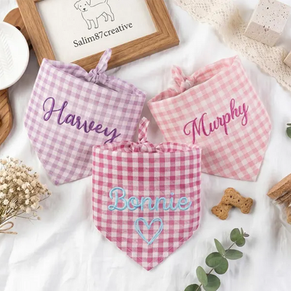 Custom Embroidered Gingham Dog Bandana
