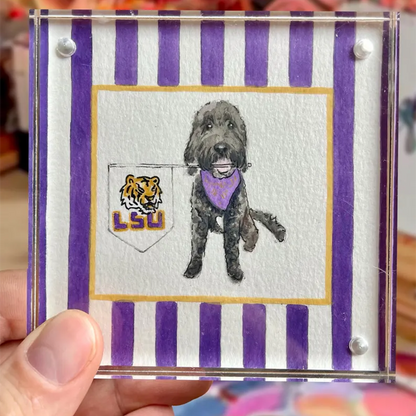 Custom Hand Painted Collegiate Pet Portrait | 4x4 Acylic Award