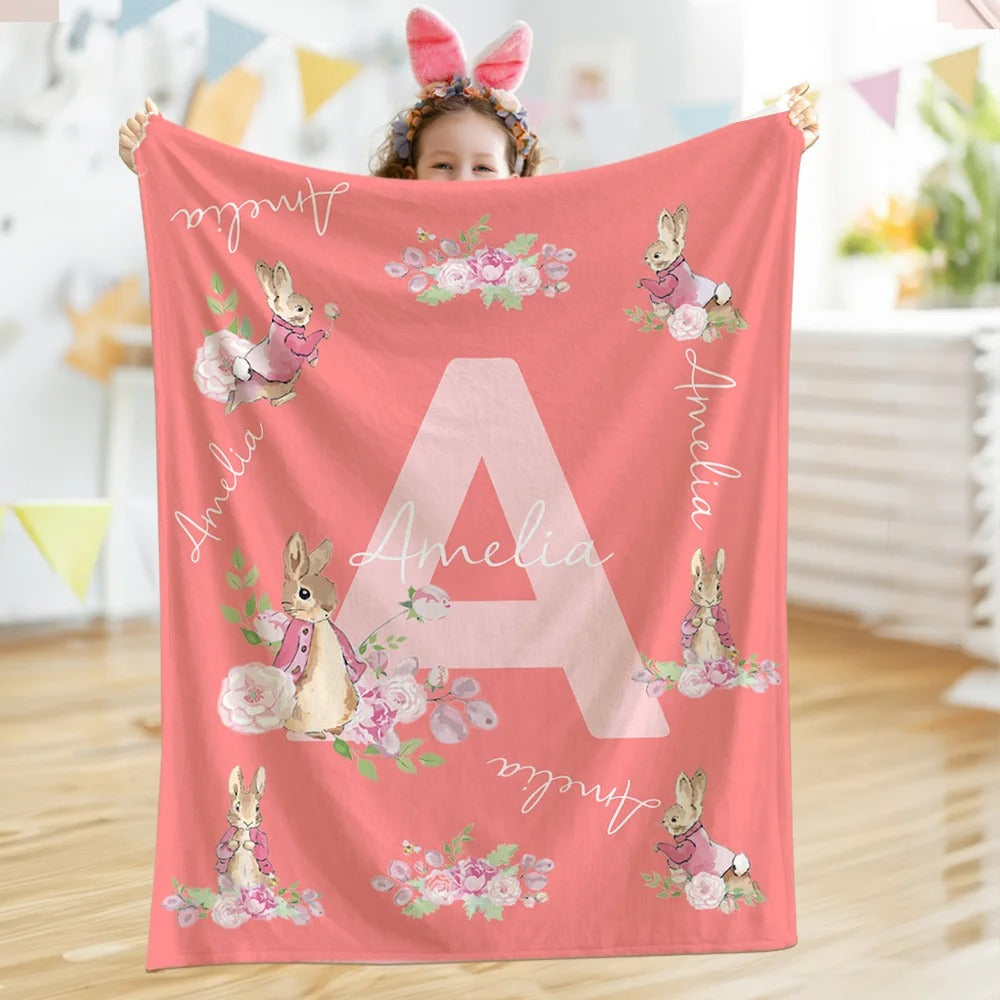 Personalize Cute Bunny Peter Rabbit Soft Throw Blanket Easter Gift for Kids