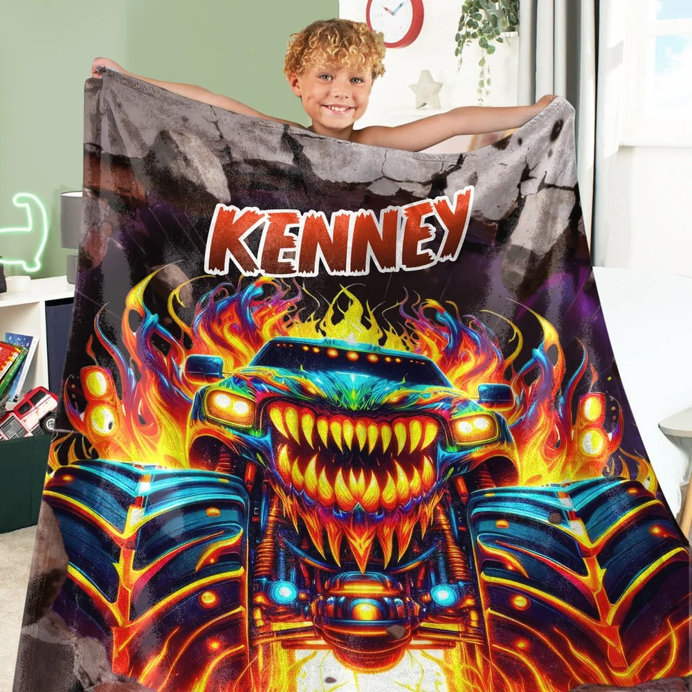 Personalized Monster Neon Truck Throw Blanket