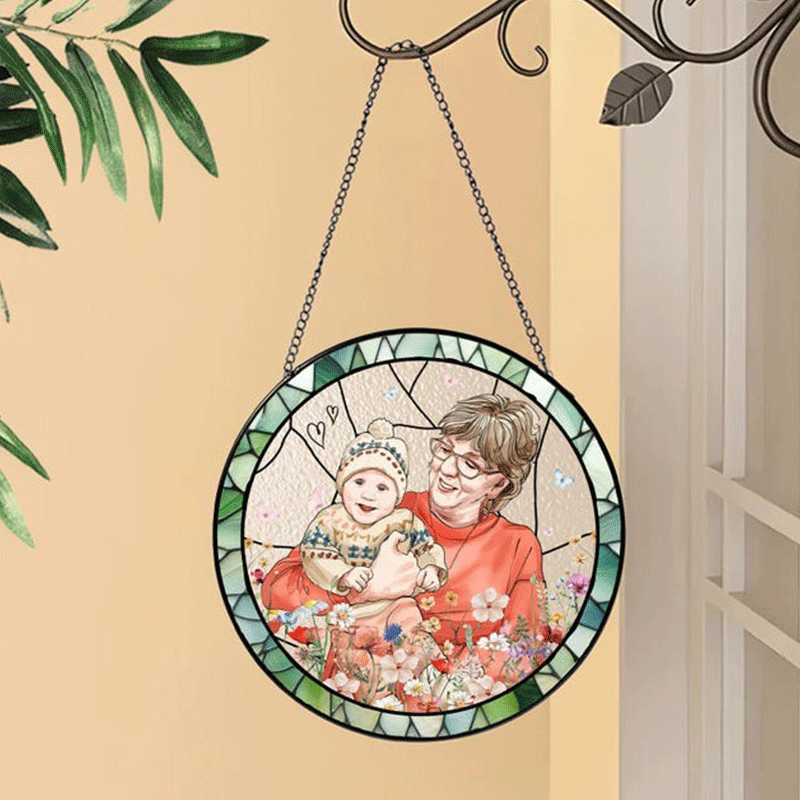 Personalized Grandma And Grandkids Portrait Stained Glass