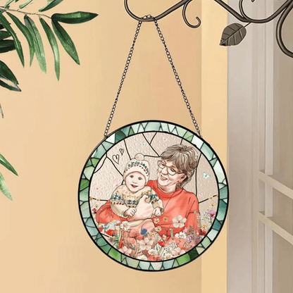 Personalized Grandma And Grandkids Portrait Stained Glass
