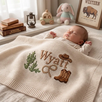 Personalized Cowboy Embroidered Baby Blanket with Name