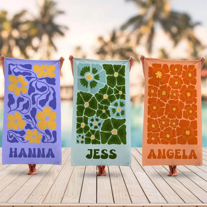 Retro Flower Custom Beach Towel, Groovy Vibes Beach Towel, Retro Floral Towel