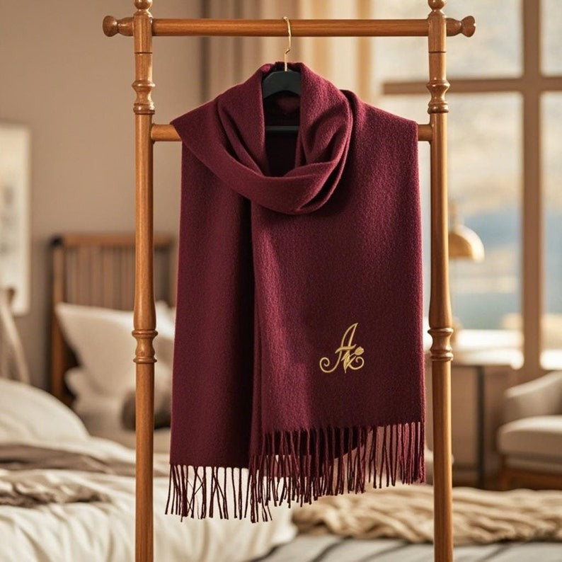 Embroidered Personalised Scarf, Monogrammed Scarf, Winter Scarf