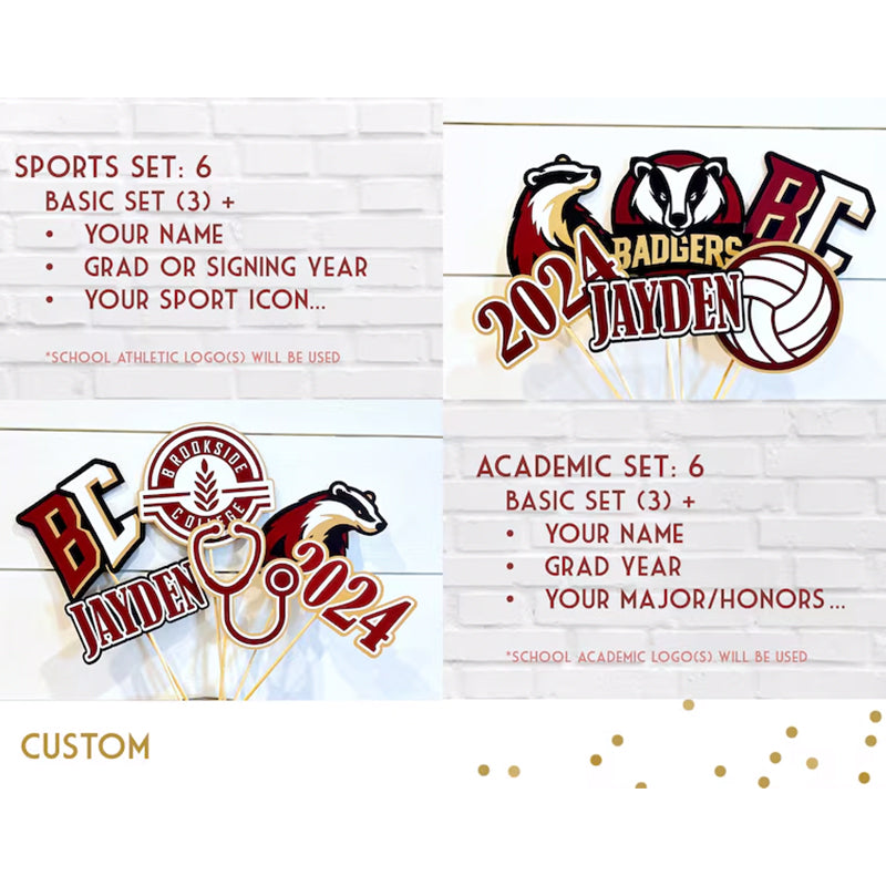 Custom University Centerpiece Sticks- Colors & Logo Graduation Gift