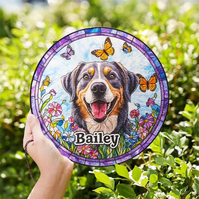 Custom Pet Portrait Stained Glass Suncatcher, Stained Glass Dog Memorial
