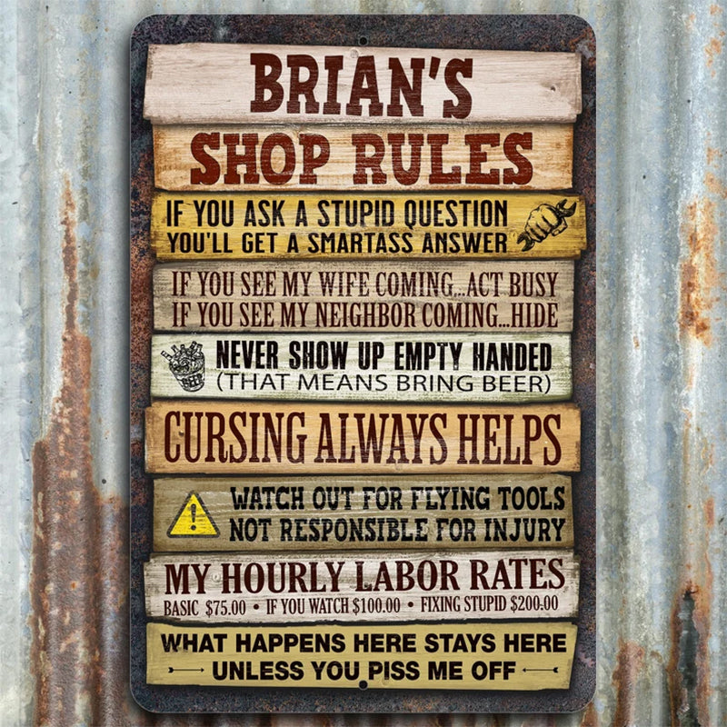 Personalized Garage Rules Sign for Workshop or Office