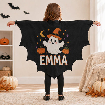 Personalized Kids Bat Cape, Custom Name Halloween Costume, Black Vampire Wings
