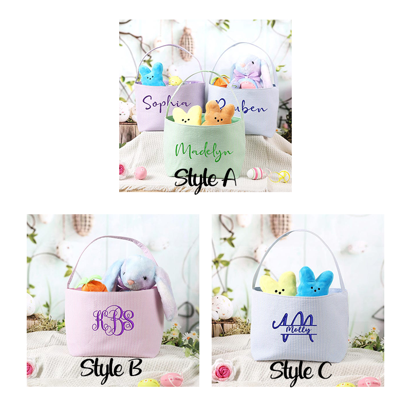 Personalized Easter Basket, Custom Easter Bucket, Seersucker Easter Tote