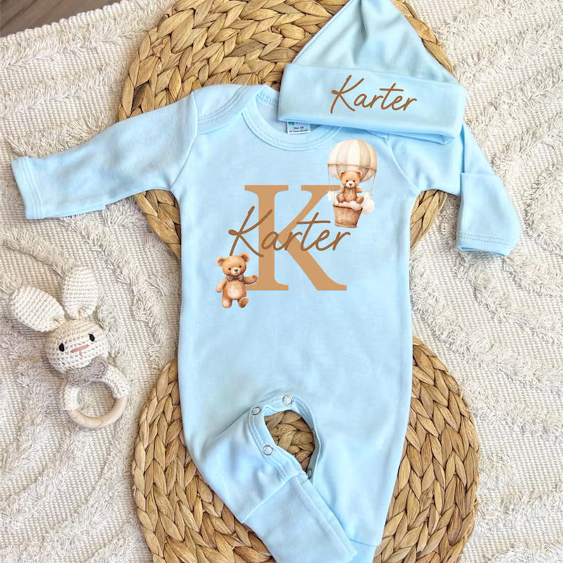Personalized baby coming home outfit, romper hat set,