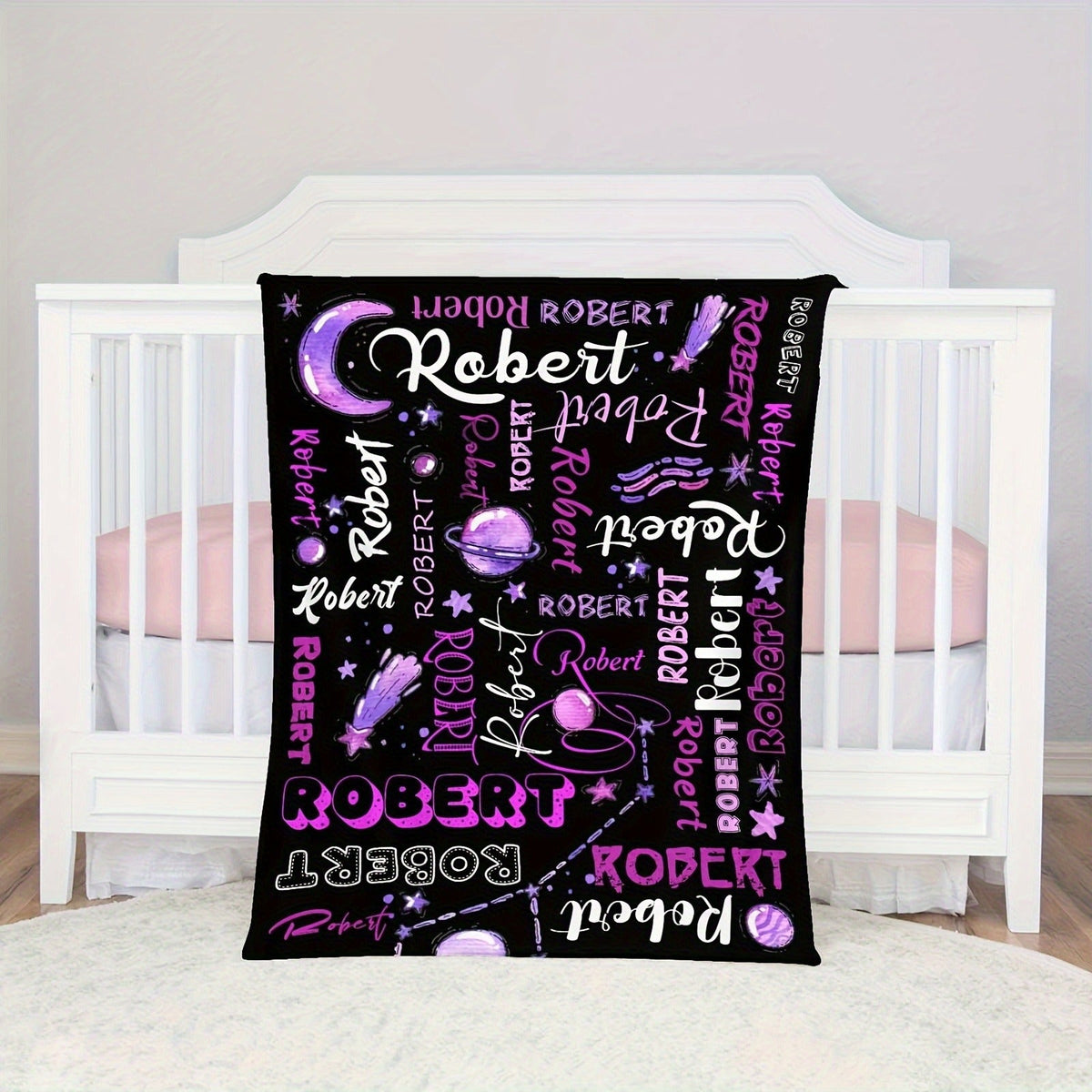 Custom Name Flannel Blanket - Personalized Celestial Design with Stars