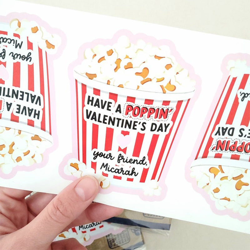 Valentine popcorn stickers,Valentine's Day stickers sets of 6