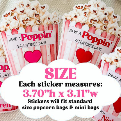 Valentine popcorn stickers,Valentine's Day stickers sets of 6