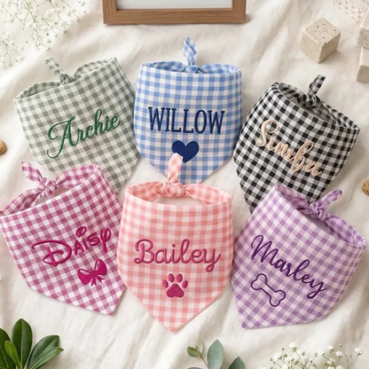 Custom Embroidered Gingham Dog Bandana