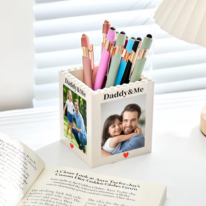 Personalised Daddy & Me Brick Photo block Pencil Pot