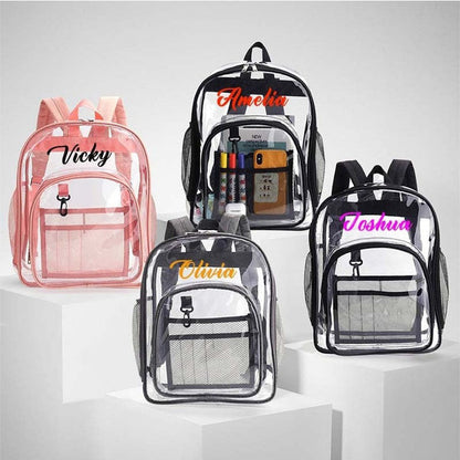 Clear Backpack, Personalized Name Heavy Duty PVC Transparent Backpack