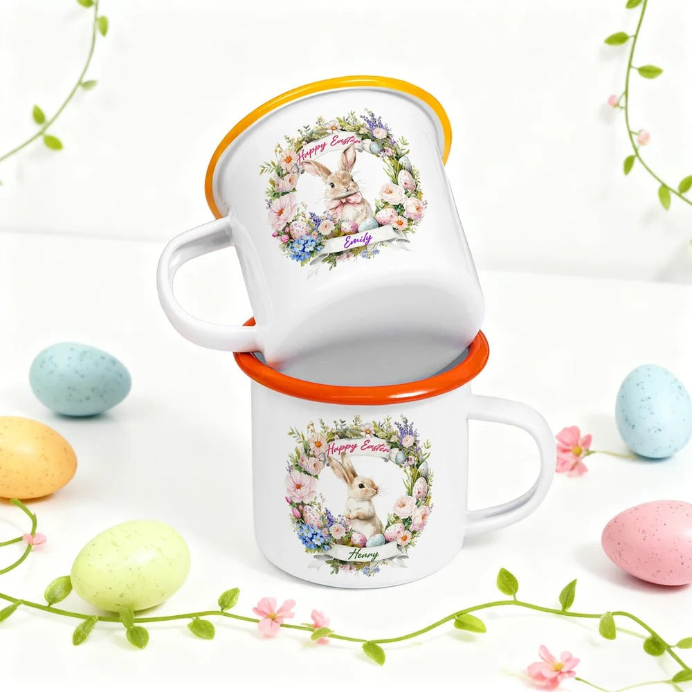 Personalized Happy Easter Cute Wreath Egg Bunny 12 oz