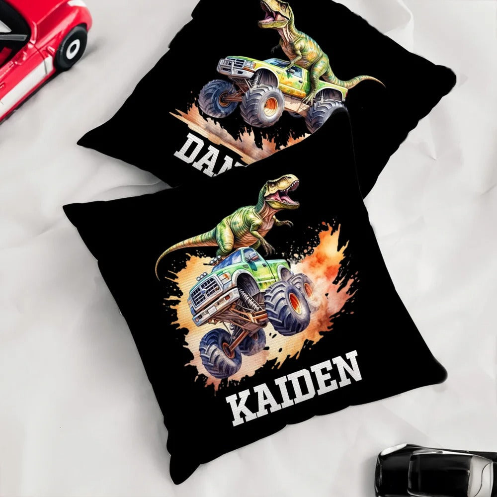 Personalized Dinosaur Truck Soft Throw Pillow