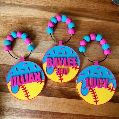 Soccer Softball Baseball Ice Cream Drip Bag Tag – Personalized Name Tag for Bat Bag