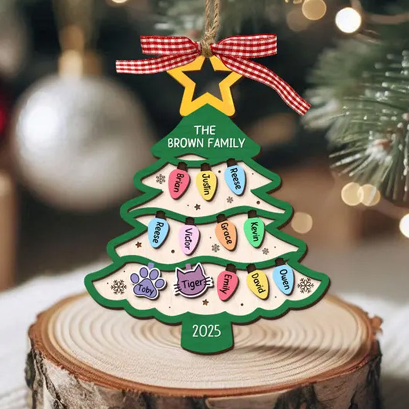 Personalized Family Tree Ornament 2025, Custom Family With Pet Ornament