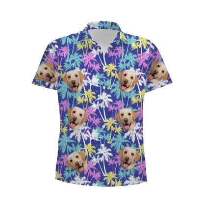 Personalized Photo Hawaiian Shirt Custom Dog Cat Face Holiday Tropical Pattern Shir