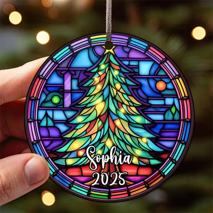 Personalized Christmas Tree Stained Glass Ornament 2025