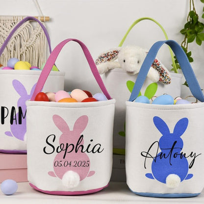 Kids Egg Hunt Bags, Personalized Easter Basket, Custom Name Bunny Basket
