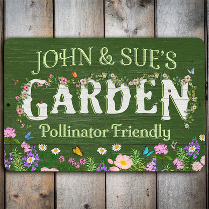 Personalized Flower Garden Sign: Weathered Wood Design, Metal Garden Decor