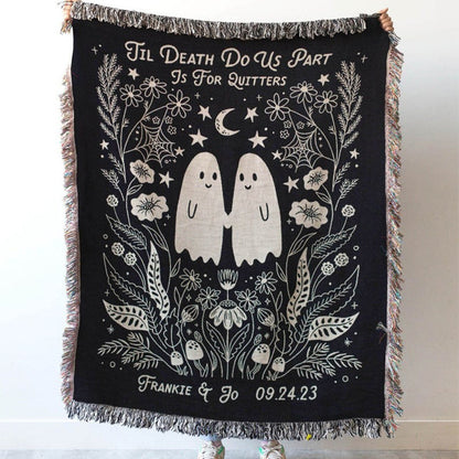 Til Death Blanket: Ghosts Woven Throw, Unique Spooky Couple Gift