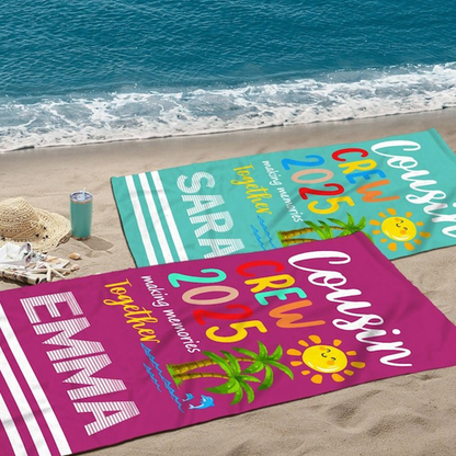 Custom Cousin Crew 2025 Beach Towel, Summer Beach Gift for Cousin