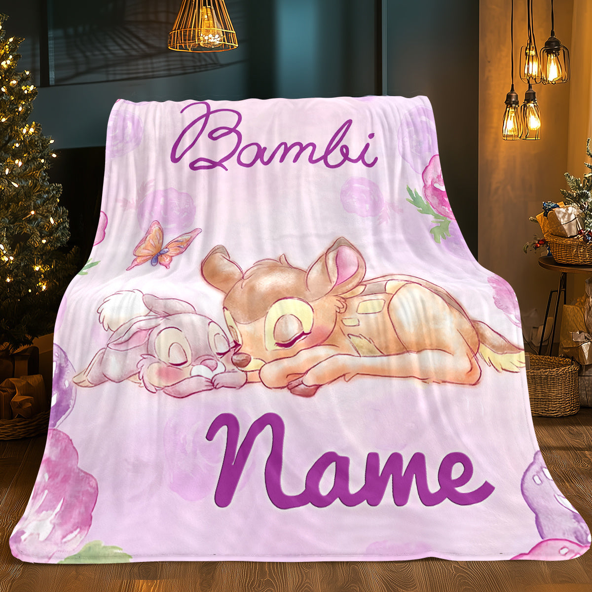 Custom Name Bambi Blanket - Soft & Warm Flannel Throw with Bambi & Thumper Design