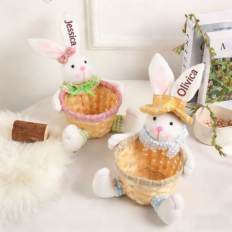 Personalized Easter Bunny Woven Basket, Kids Bunny Easter Baskets