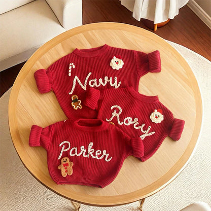 Red Baby Christmas Sweater|Personalized Santa Sweater with Name