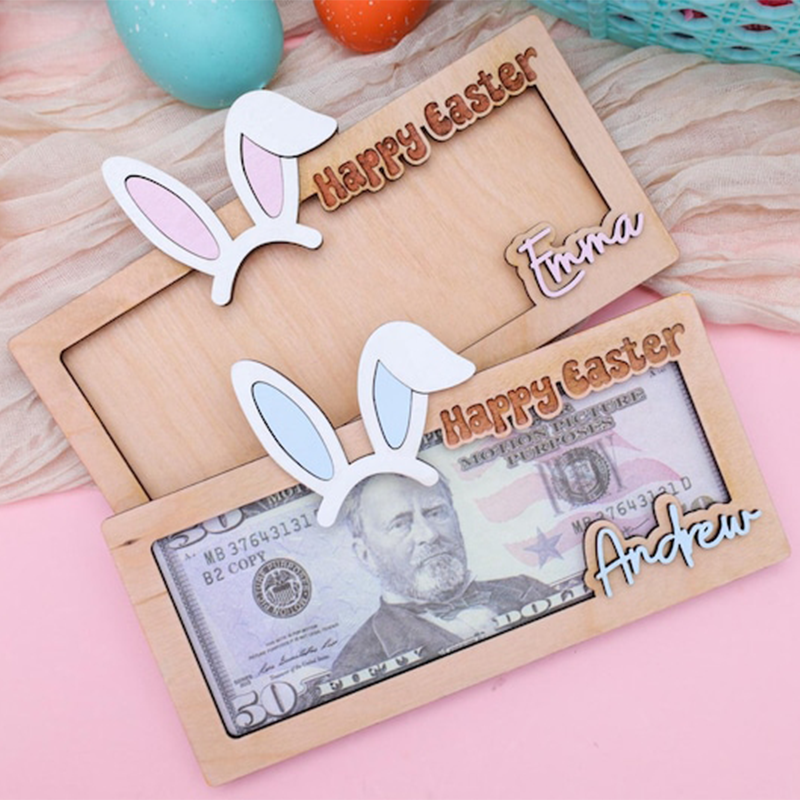 Personalized Easter Bunny Money Holder: Engraved Cash Gift Tag