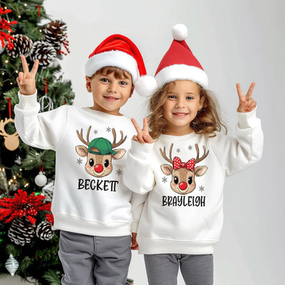 Christmas kid toddler personalized boy girl custom name reindeer shirt,