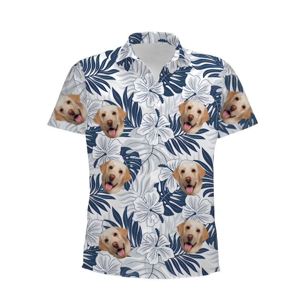 Personalized Photo Hawaiian Shirt Custom Dog Cat Face Holiday Tropical Pattern Shir