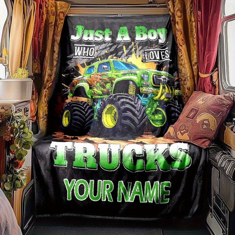 Customizable Green Monster Truck Blanket